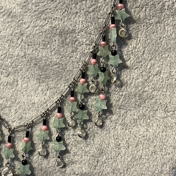 Vintage .925 Sterling Lucy Isaacs Aventurine Stars and Czech Glass Necklace - Picture 4 of 7